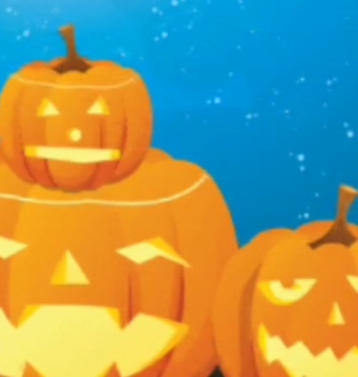 computer generated graphic of several glowing jack-o-lanterns