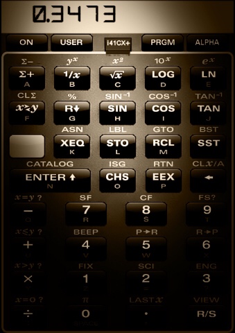 Screen capture of a simulated HP-41C calculator
