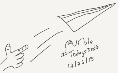 Sketch showing the launch of a paper airplane into the sky