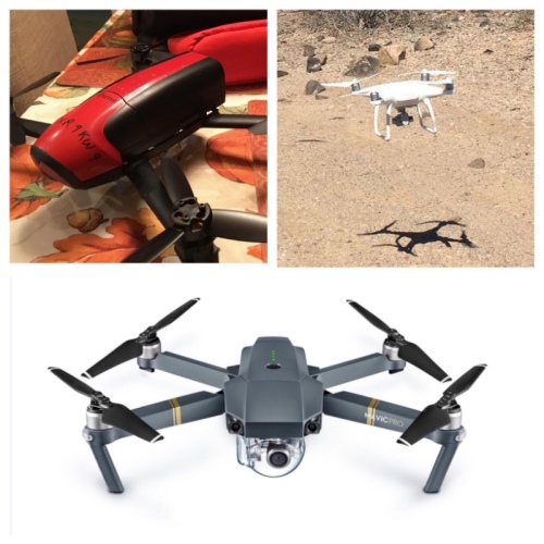 My drones (clockwise from top left) Parrot Bebop 2, DJI Phantom 4 and DJI Mavic Pro